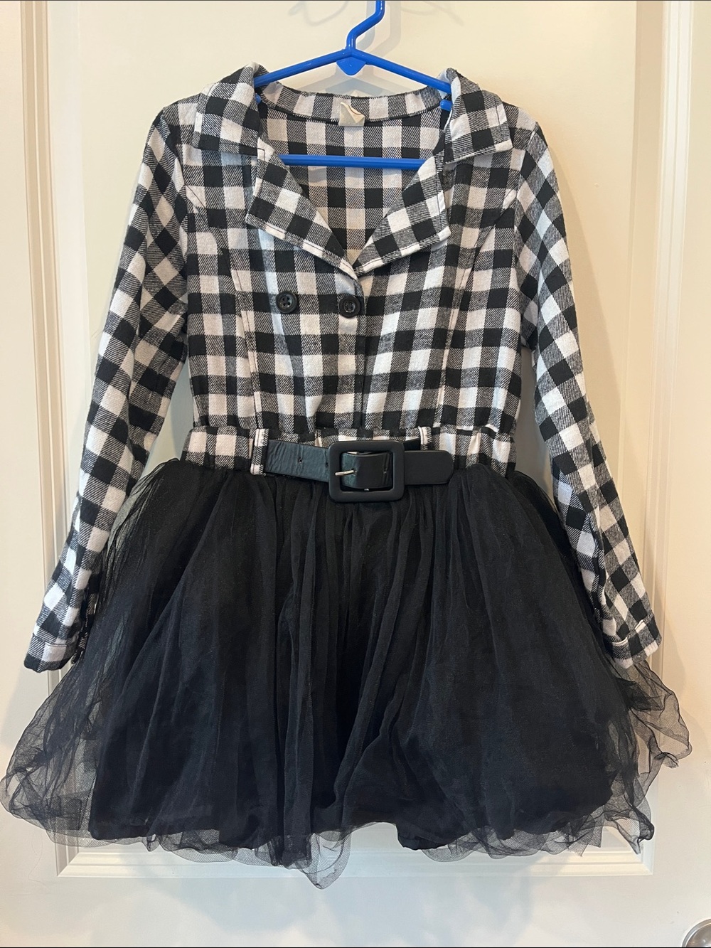 Black & White Checkered Top with Black Tulle Skirt Dress